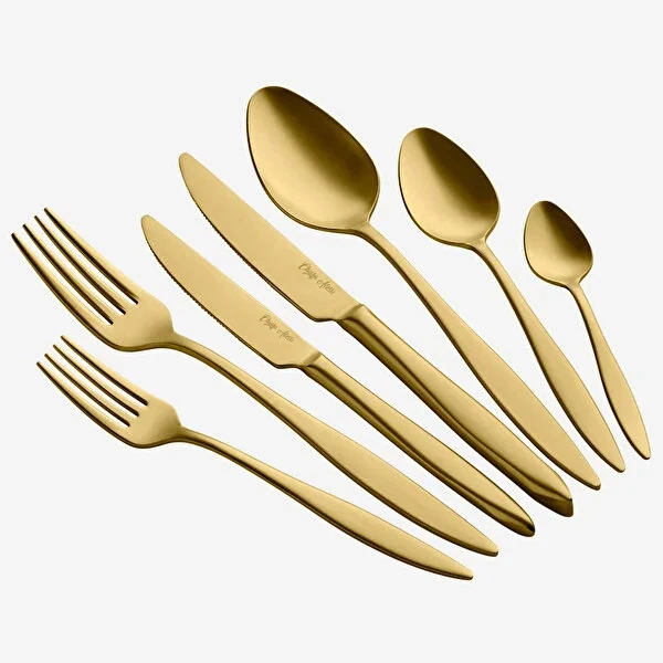 Duna Çelik Çatal Bıçak Takımı 42 Parça Altın 18-10 Paslanmaz Çelik