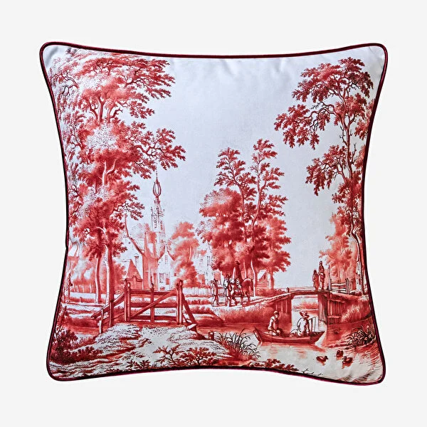 Romance Dekoratif Kadife Yastık Kırmızı Renk 43x43 cm