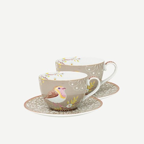 Early Birds 2'li Porselen Çay Fincan Seti Haki Renk 280 ml
