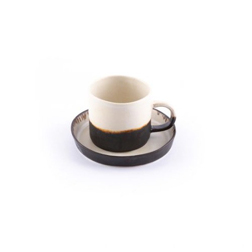 Espresso Cup El Yapımı Porselen Fincan Koyu Kahverengi Krem