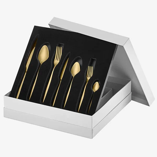 Duna Çelik Çatal Bıçak Takımı 42 Parça Altın 18-10 Paslanmaz Çelik