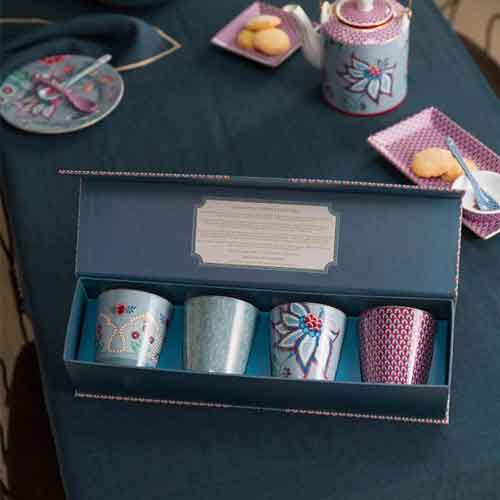 Pip Studio Flower Festival 4'lü Kulpsuz Mug Seti Mavi Renk 230 ml