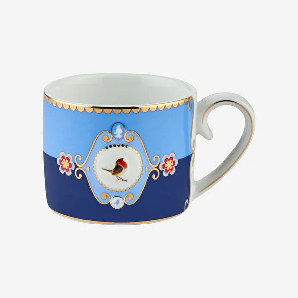 Love Birds Madalyon Desenli Kahve Fincanı Mavi Renk 125 ml