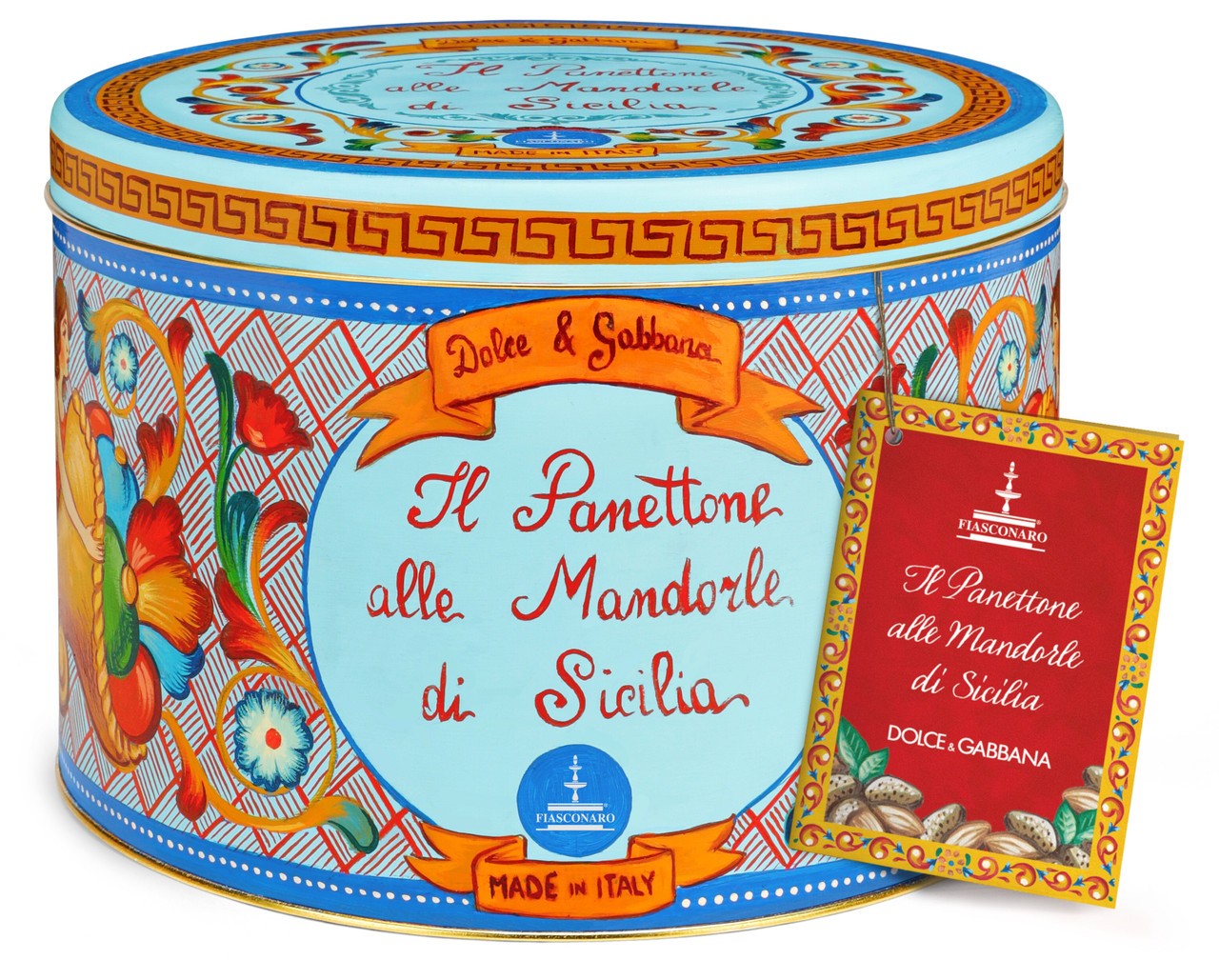 Fiasconaro Panettone alle mandorle di Sicilia (Sicilya bademleri ve kuru üzümleri) (1KG) Açık mavi Kutu D&G Hediye Çantalı