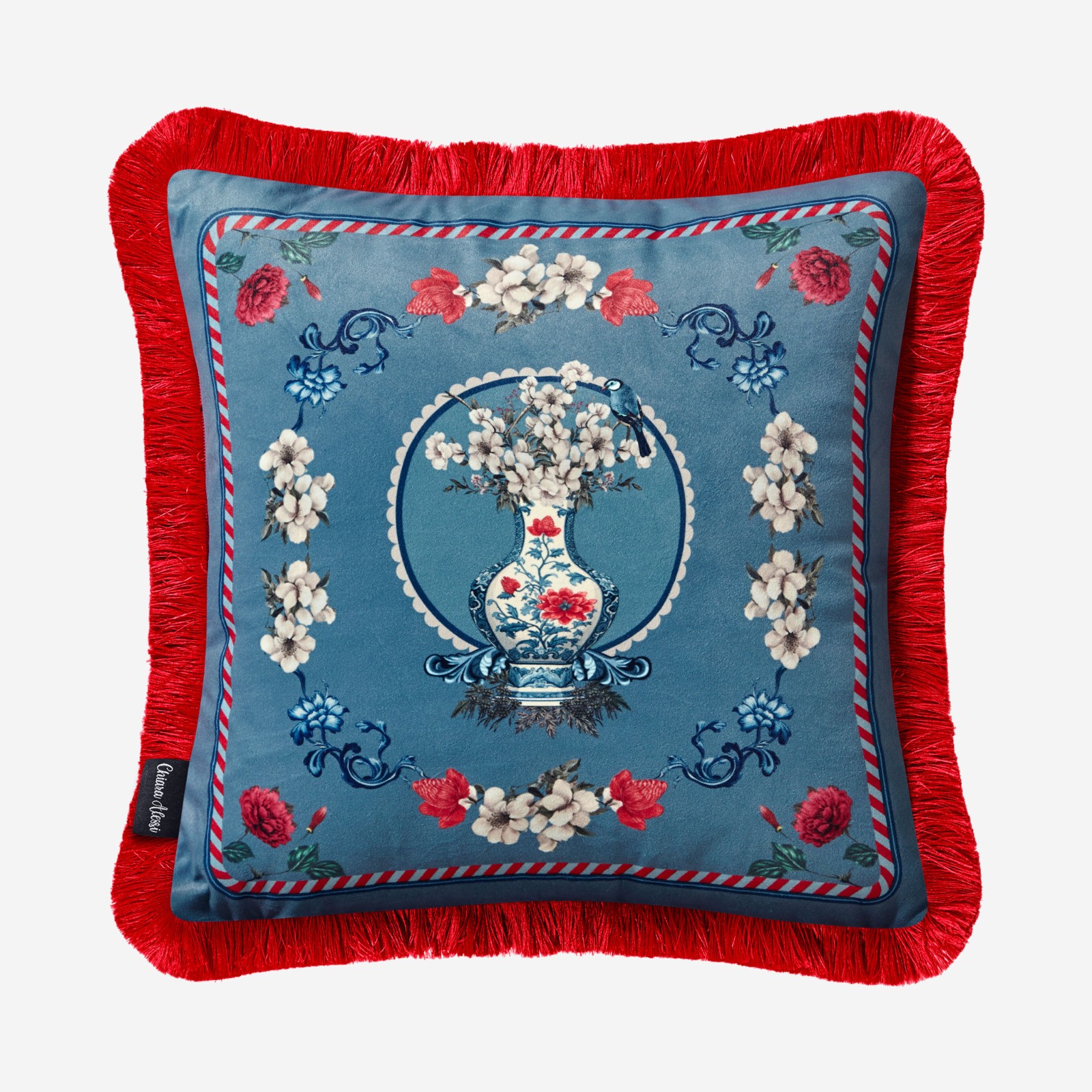 Şakayık Desenli Yastık Açık Mavi Renk 45x45 cm