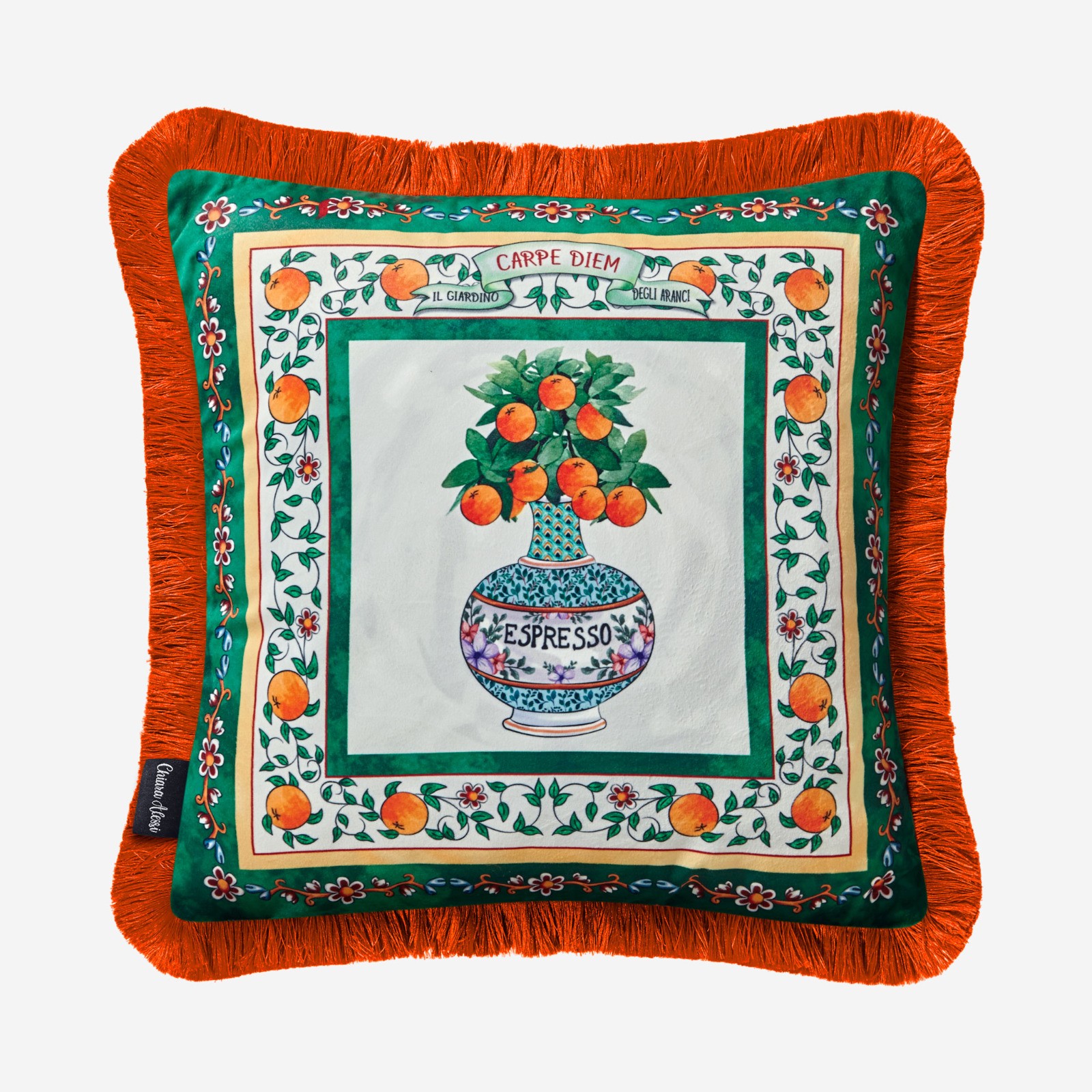 Carpe Diem Bahçe Desenli Yastık Yeşil Renk 45x45 cm