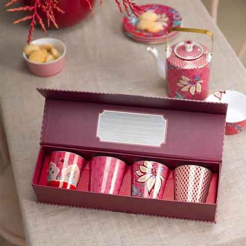Flower Festival Kırmızı 4'lü Kulpsuz Mug Seti Kırmızı Renk 230 ml