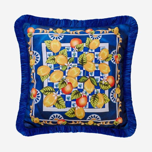 Portofino Limonlu Damalı Yastık Lacivert Sarı Renk 45x45 cm