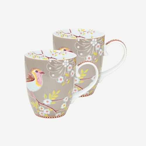 Early Birds 2'li Porselen Kupa Seti Haki Renk 350 ml
