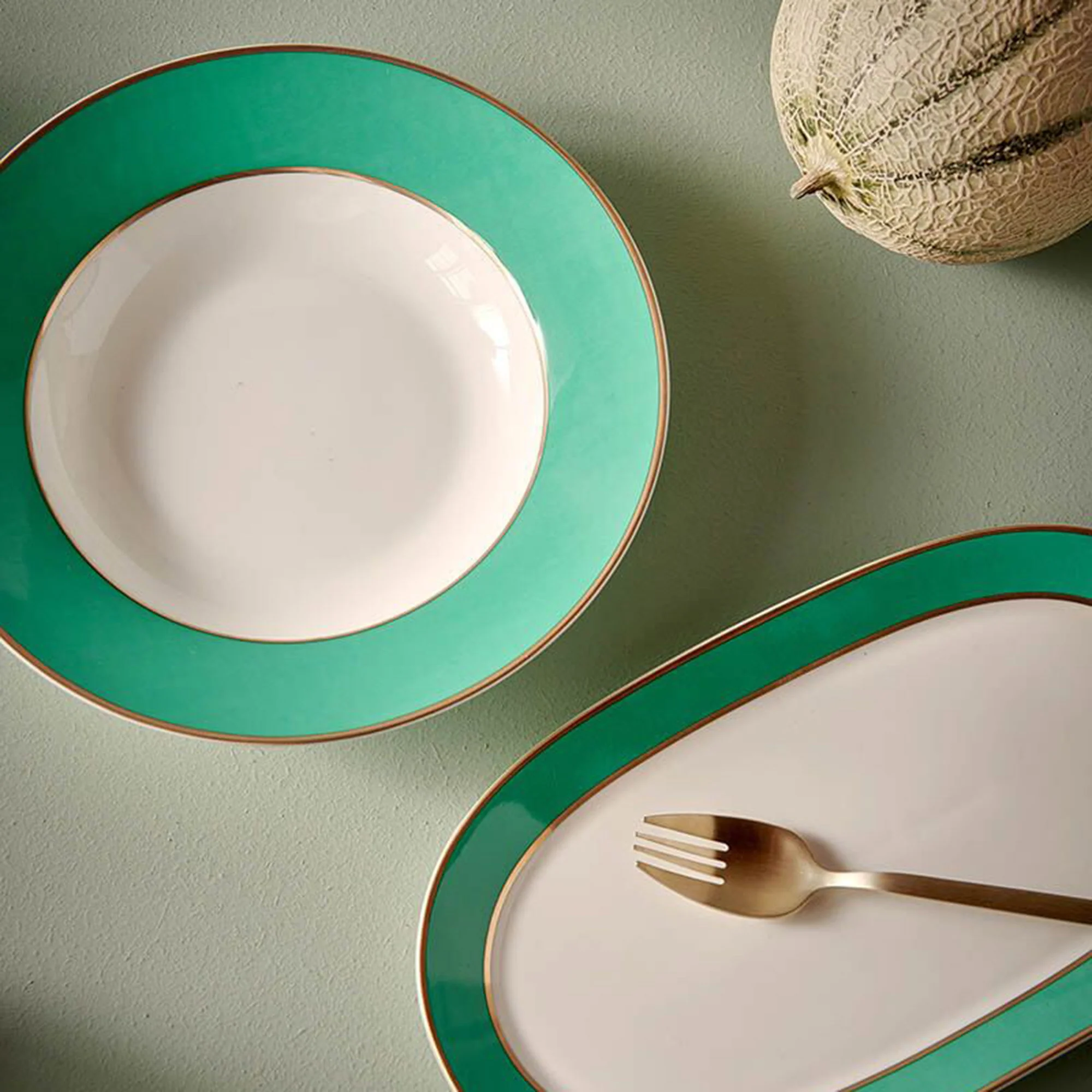 Chique Porselen Çukur Tabak Yeşil Renk 23,5 cm