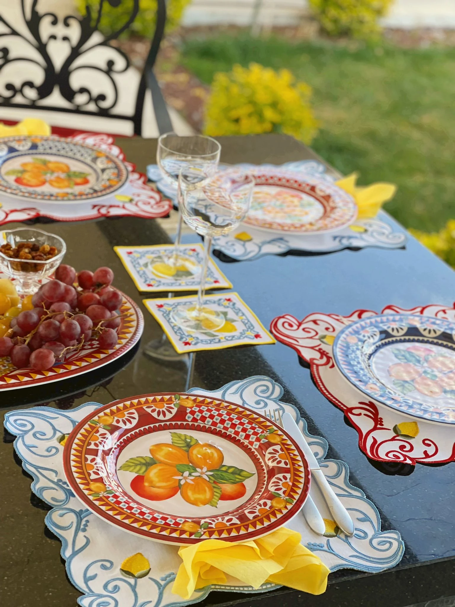 Portofino Limon Buketi Tabak Mavi Renk 21,5 cm