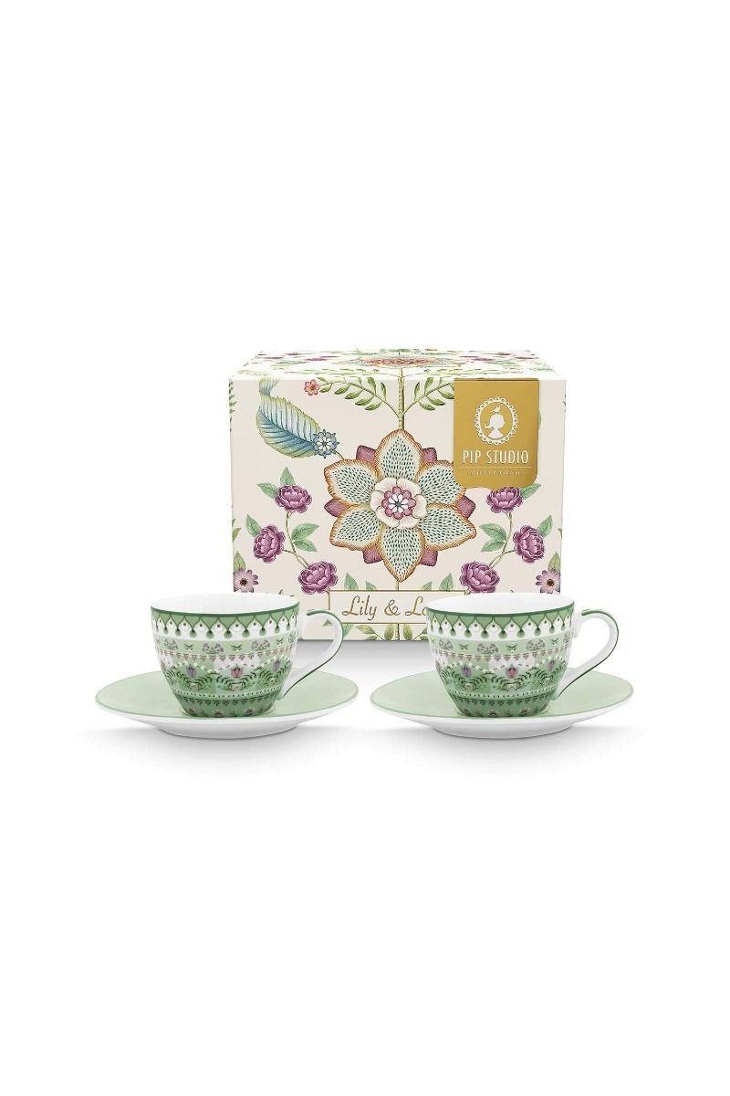 Lily & Lotus Porselen İkili Kahve Fincanı Yeşil Renk 120 ml