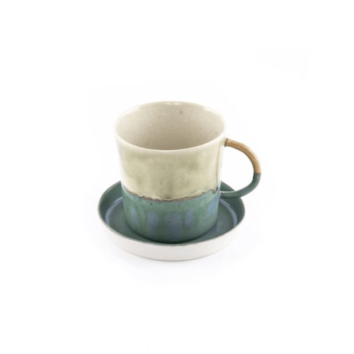 Earth Handled Cup El Yapımı Porselen Kupa Açık & Koyu Yeşil Renk