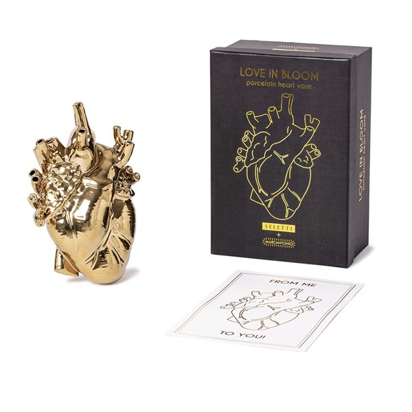 Seletti Love in Bloom Kalp Porselen Vazo Gold Renk