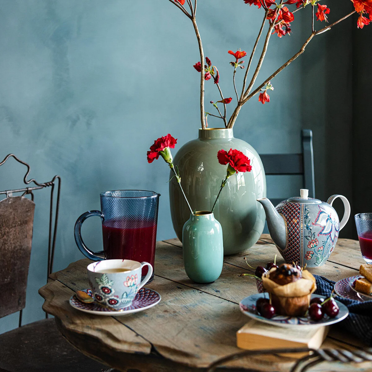 Flower Festival Porselen Pasta Tabağı Mavi Renk 17 cm