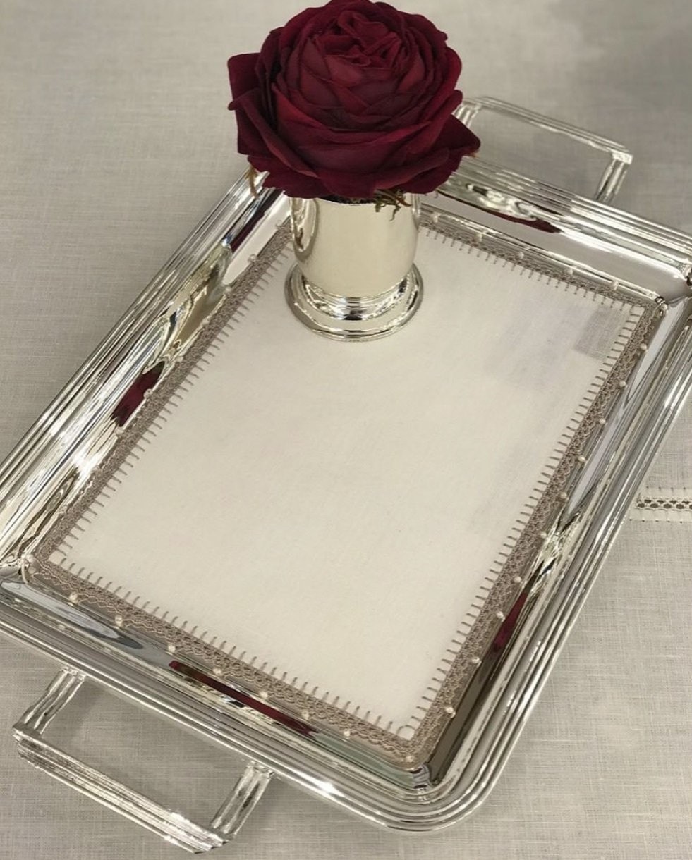 Promo İncili Tepsi Örtüsü Beyaz - Silver Renk 14x29 cm
