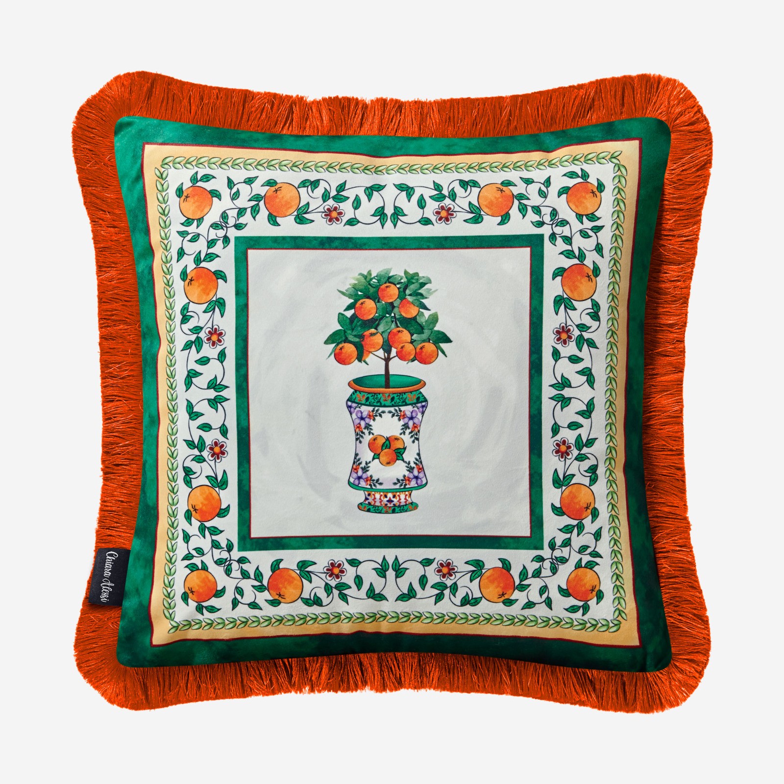 Carpe Diem Portakal Desenli Yastık Yeşil Renk 45x45 cm
