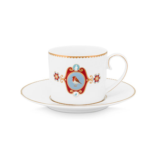 Love Bird Madalyon Desenli Çay Fincanı Beyaz Renk 200 ml