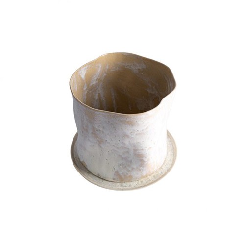 Stonware Delikli ve Tabaklı Saksı Beyaz-Kahverengi