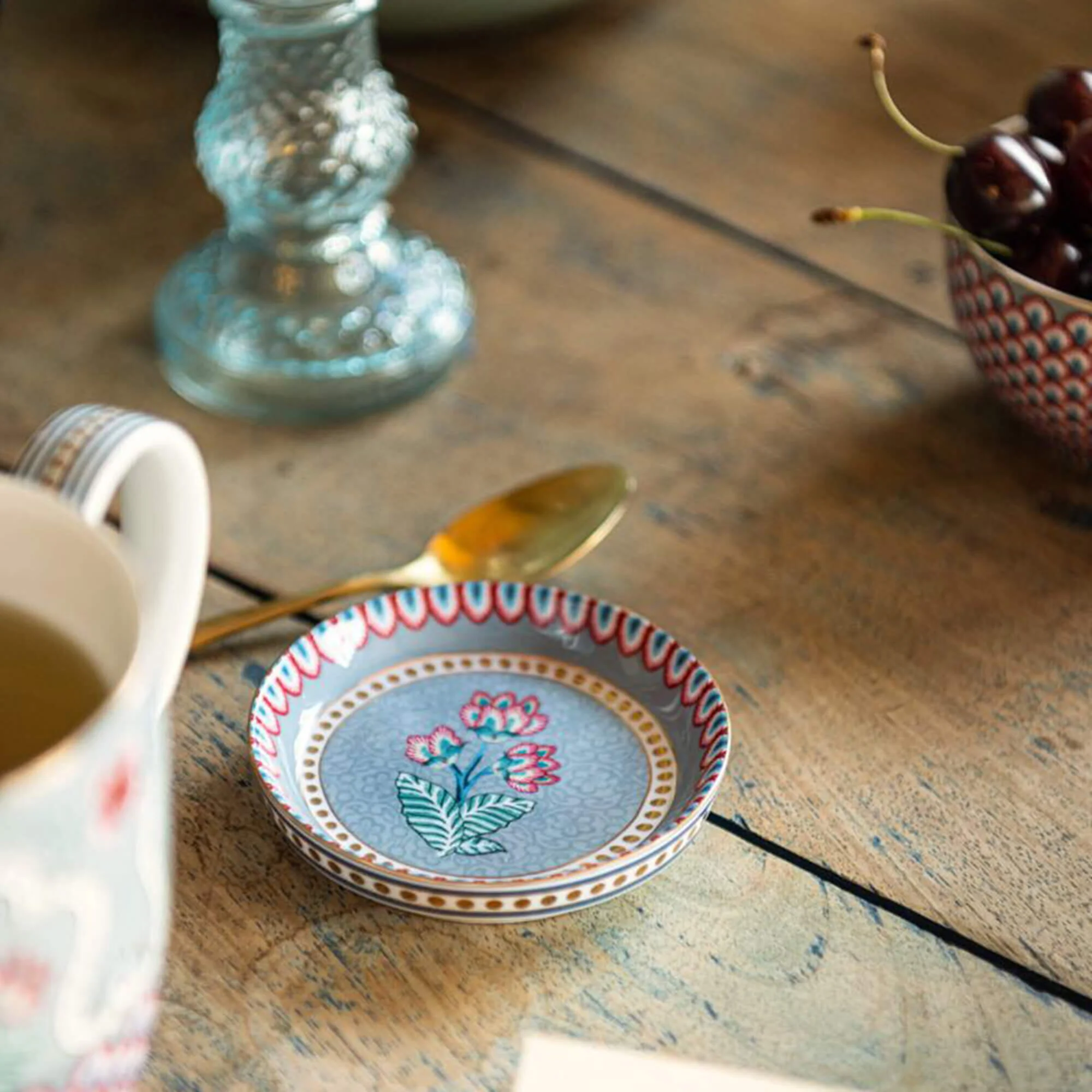 Flower Festival Porselen Çay Tabağı Mavi Renk 9 cm