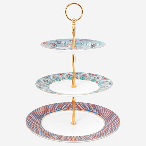 Flower Festival Porselen 3 Katlı Servis Standı Mavi Renk 27 cm