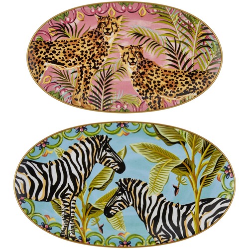 İl Giardino 2'li Leopar&Zebra Desenli Oval Servis Tabağı Seti 26 cm & 29 cm