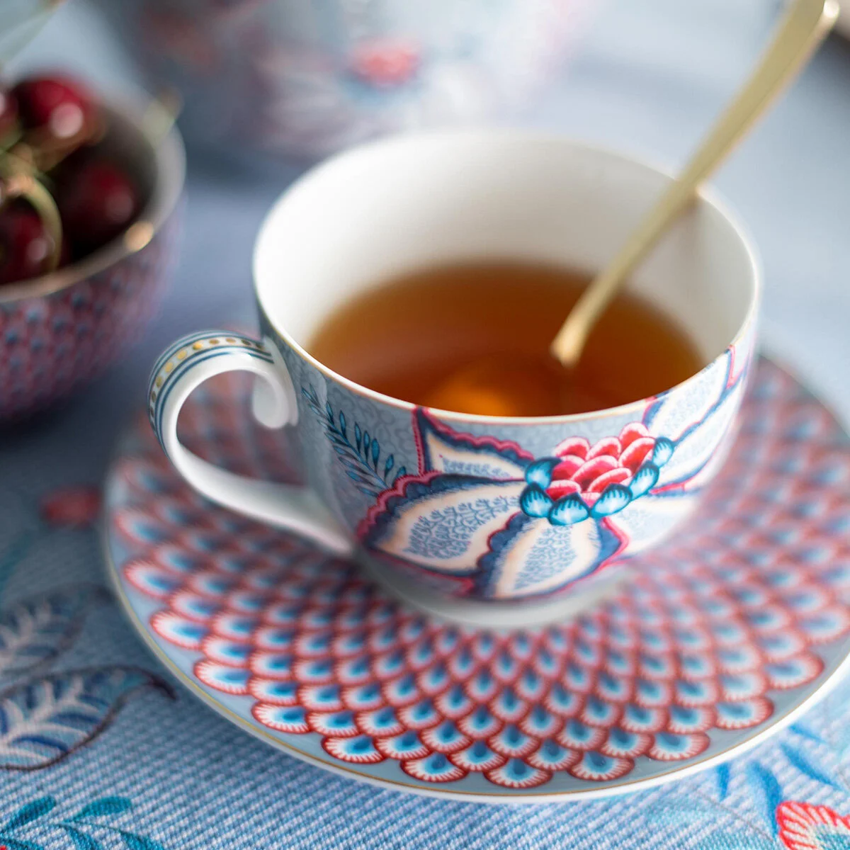 Flower Festival Porselen İkili Kahve Fincan Takımı Mavi Renk 280 ml