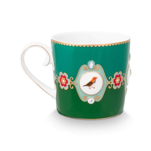 Love Birds Madalyon Desenli Mug Küçük Yeşil Renk 150 ml