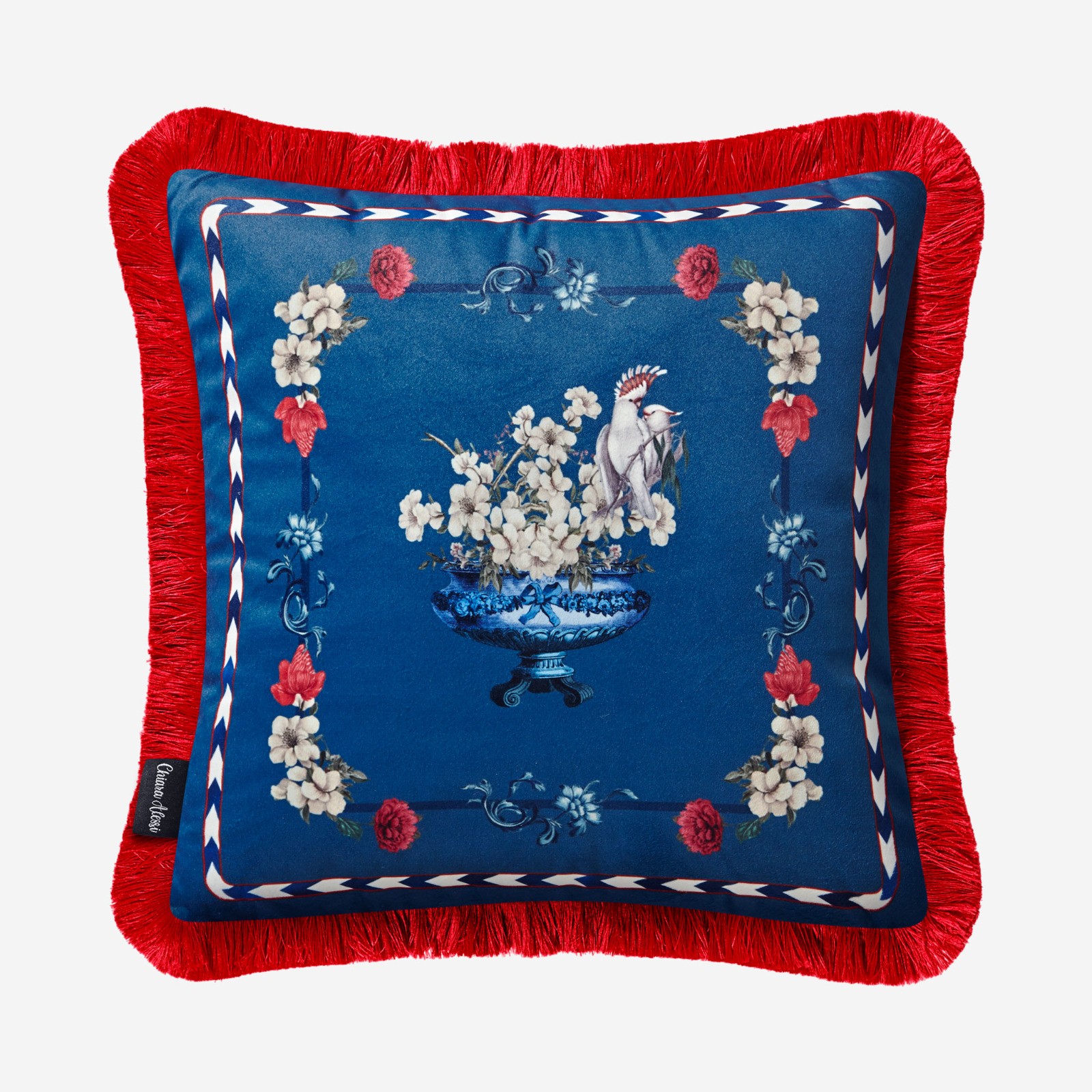 Şakayık Desenli Yastık Koyu Mavi Renk 45x45 cm