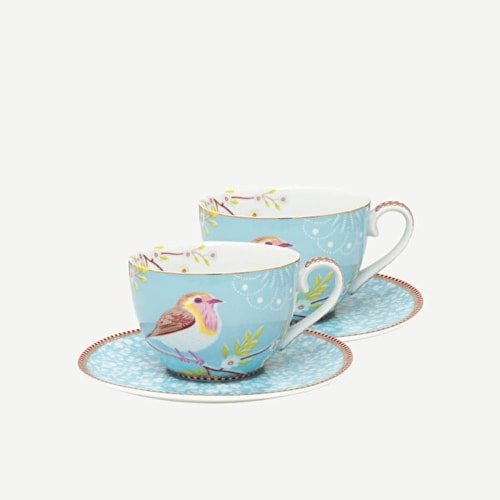 Early Birds 2'li Porselen Çay Fincan Seti Mavi Renk 280 ml