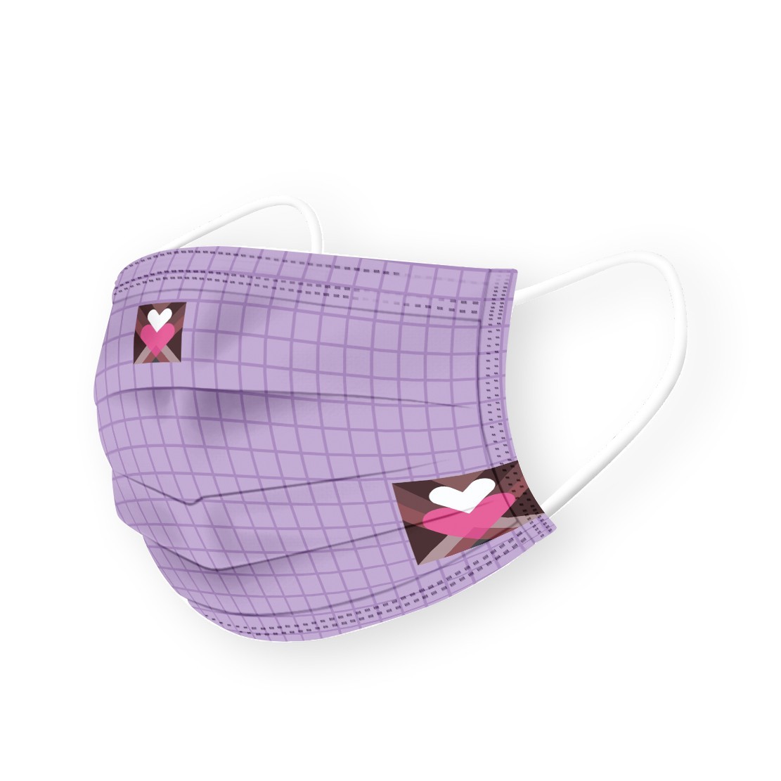  Mask Disposable For Adult Heart Pattern Purple