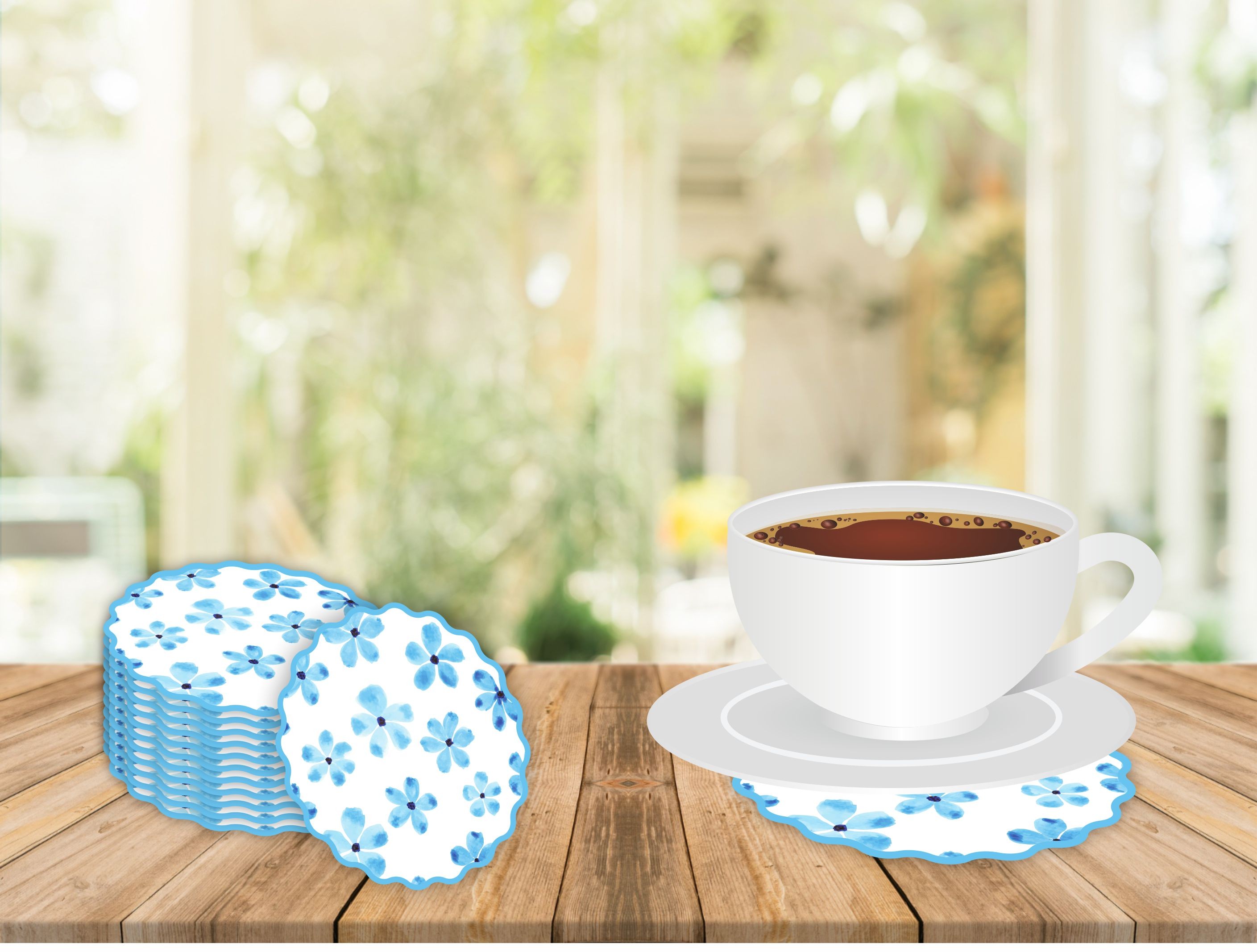 Disposable Wavy Blue Flower Pattern Color Coasters