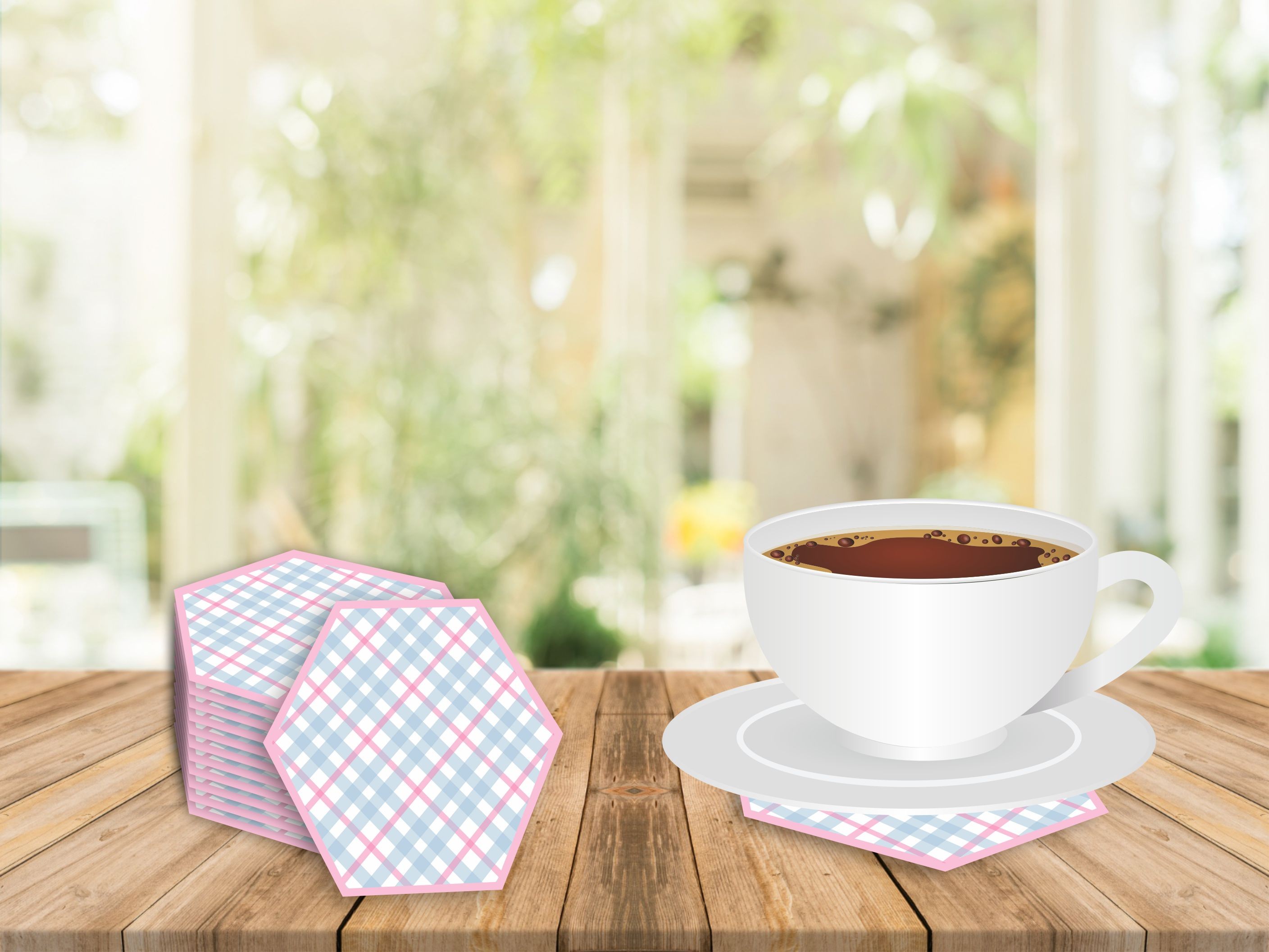 Disposable Hexagon Gingham Patterned Coasters