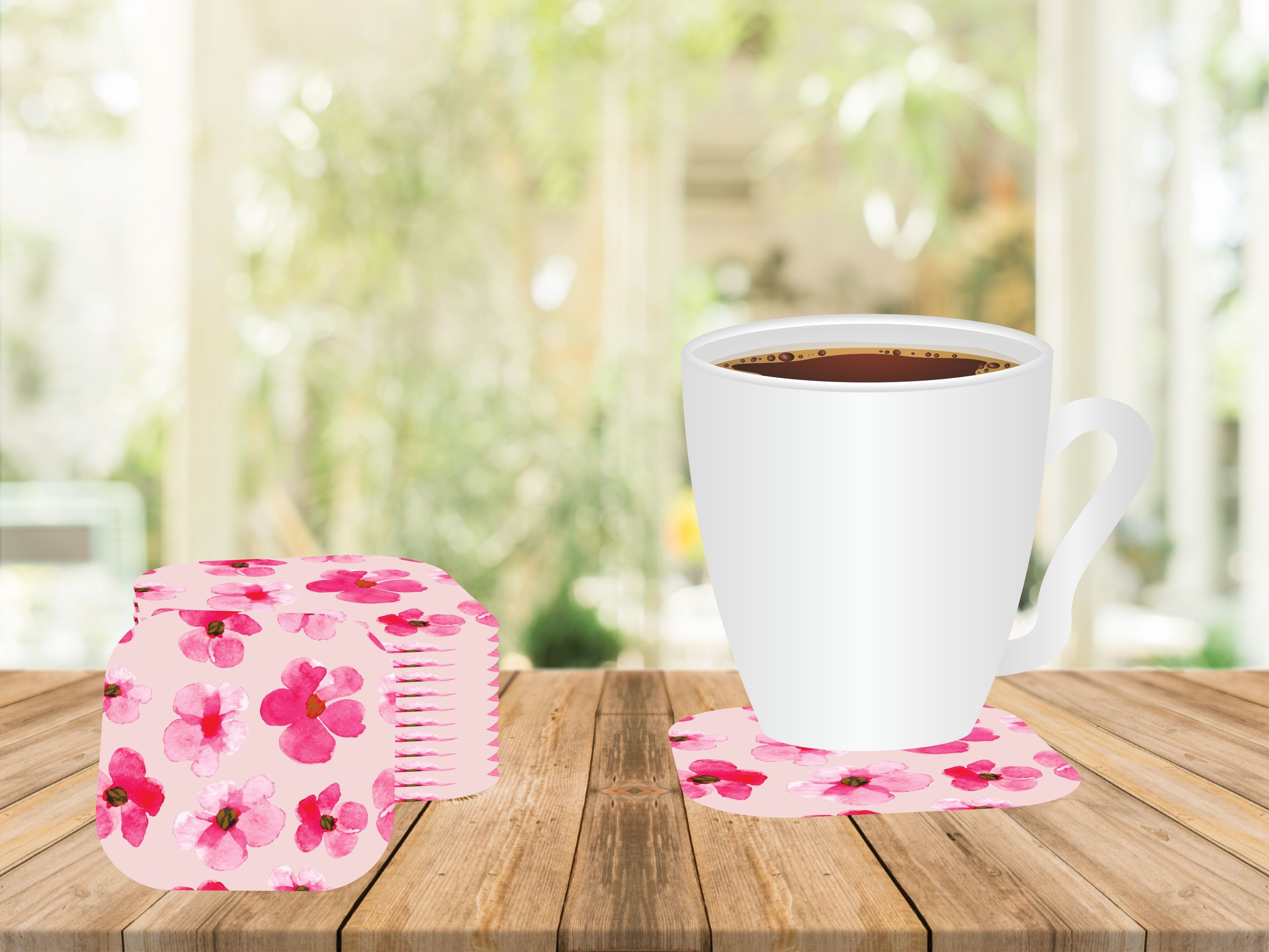 Disposable Oval Pink Floral Coasters