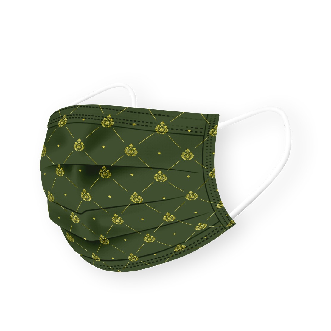  Mask Disposable For Adult Royal Pattern Green