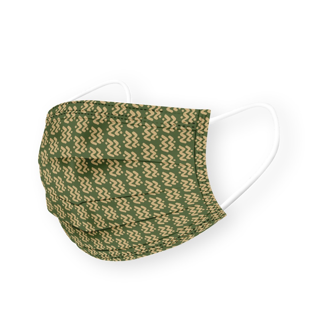  Mask Disposable For Adult Wave Pattern Green