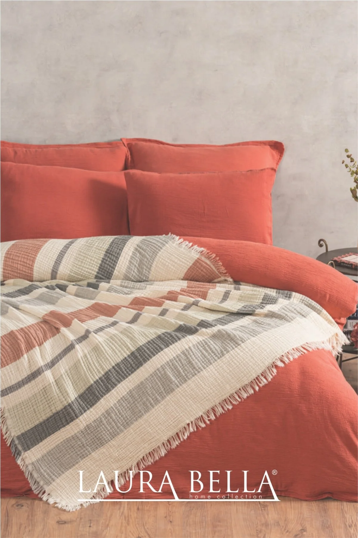 Laura Bella Puffy %100 Pamuk 4 Katlı Müslin Yatak Örtüsü Kiremit