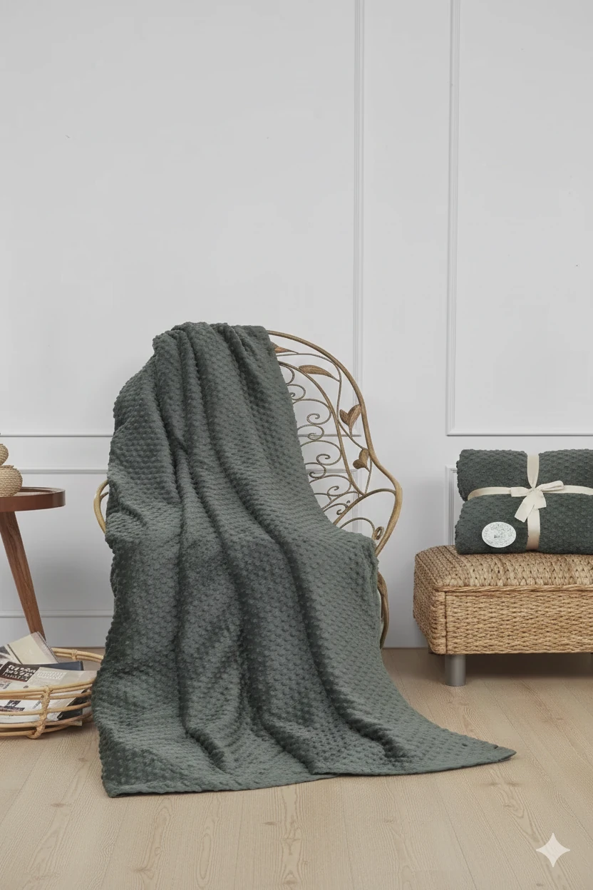 Merinos Pearl Tomurcuk Battaniye Yeşil 200x220