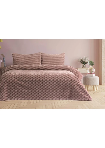 LAURA BELLA – Merinos Sign Collection 3 Parça Çift Kişilik Battaniye Seti Kutulu 220x240 cm / Rose