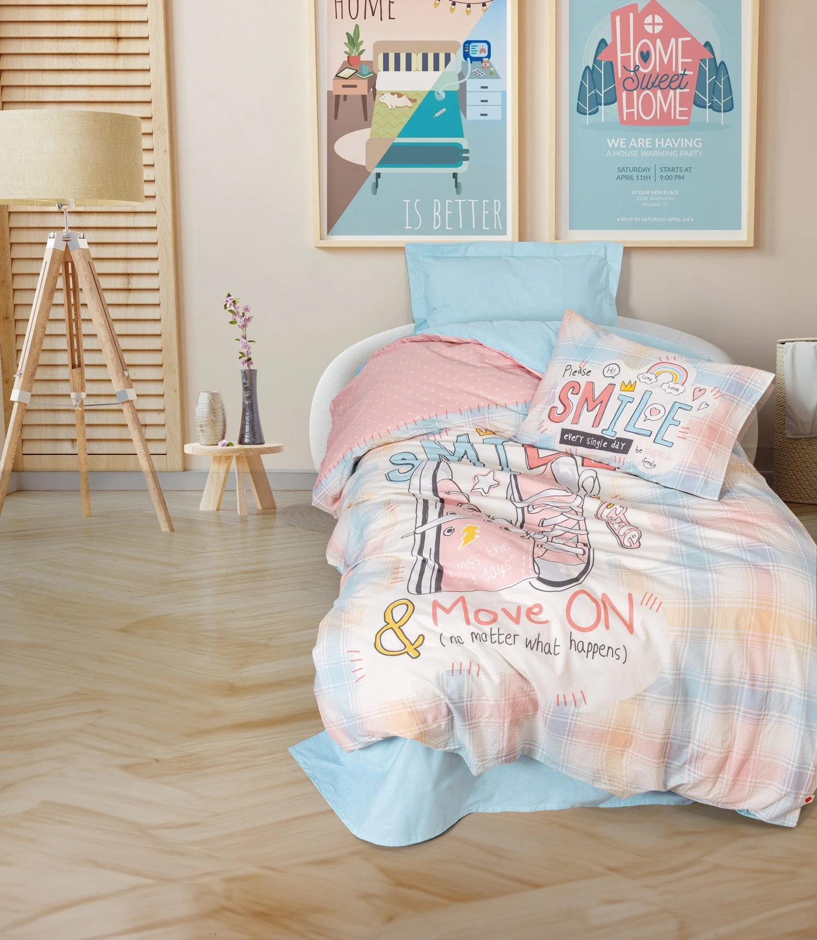 Genç Odası Tek Kişilik Nevresim Takımı Smile Mint