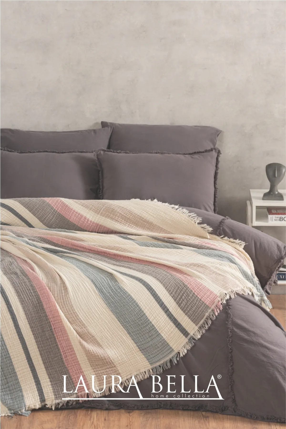 Laura BellaPuffy %100 Pamuk 4 Katlı Müslin Yatak Örtüsü Petrol