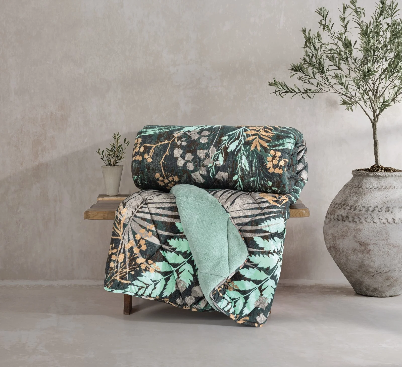 Cotton Box Velvet Yorgan Çift Kisilik 195x215 Clorasa Mint