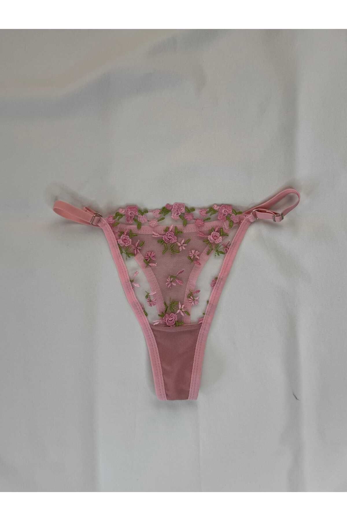 Privée Rosalyn Pembe Destekli Balenli Çiçekli Brode Takım