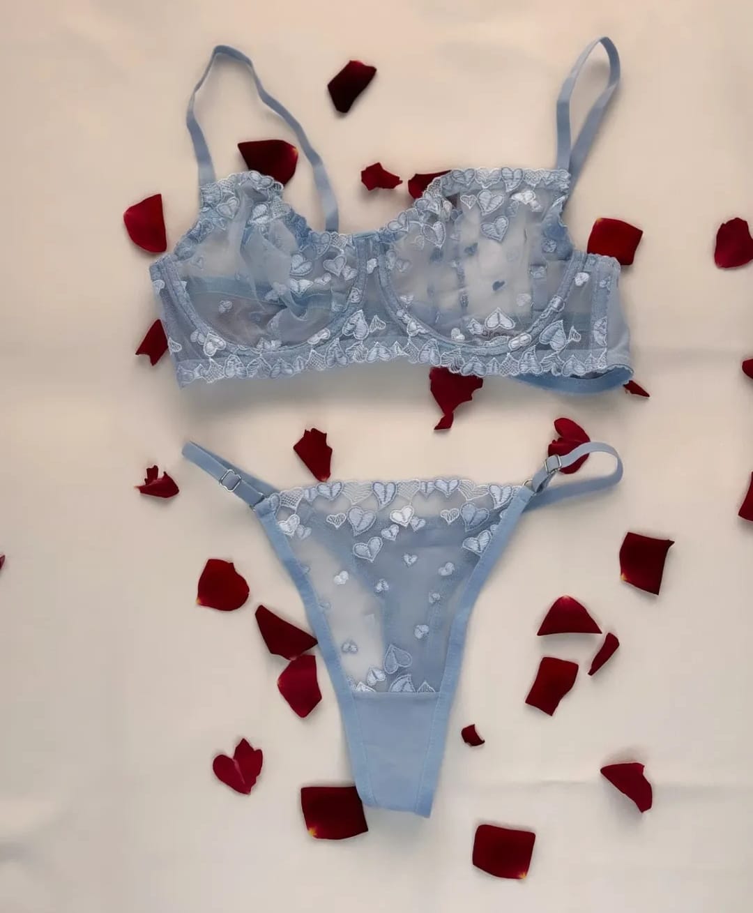 Mavi Balenli Kalp işlemeli Dantelli 2'li Bralet ve Bodysuit Seti