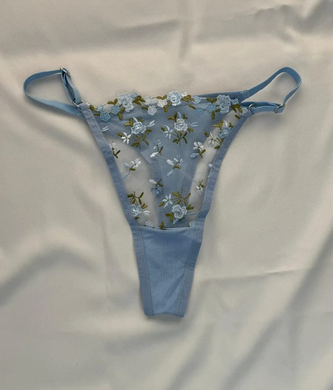 Mavi Balenli Dantelli Çiçek İşlemeli 2'li Bralet ve Bodysuit Set