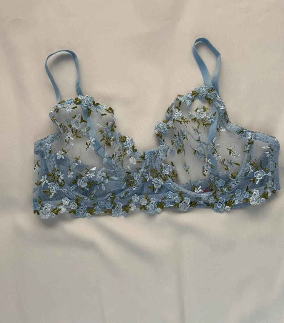 Mavi Balenli Dantelli Çiçek İşlemeli 2'li Bralet ve Bodysuit Set