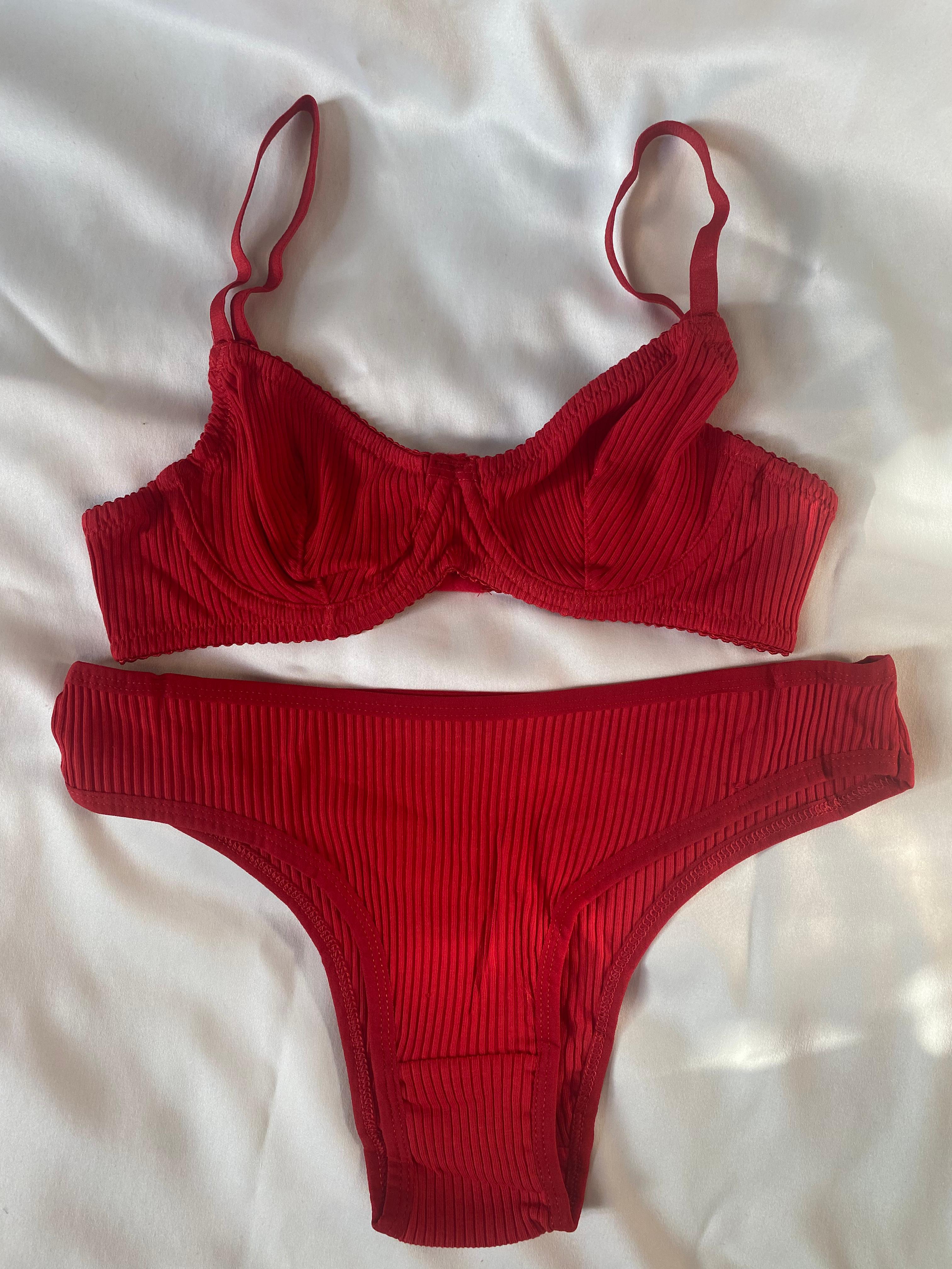 Privée Pure Cotton Kırmızı Balenli Sütyen Takımı