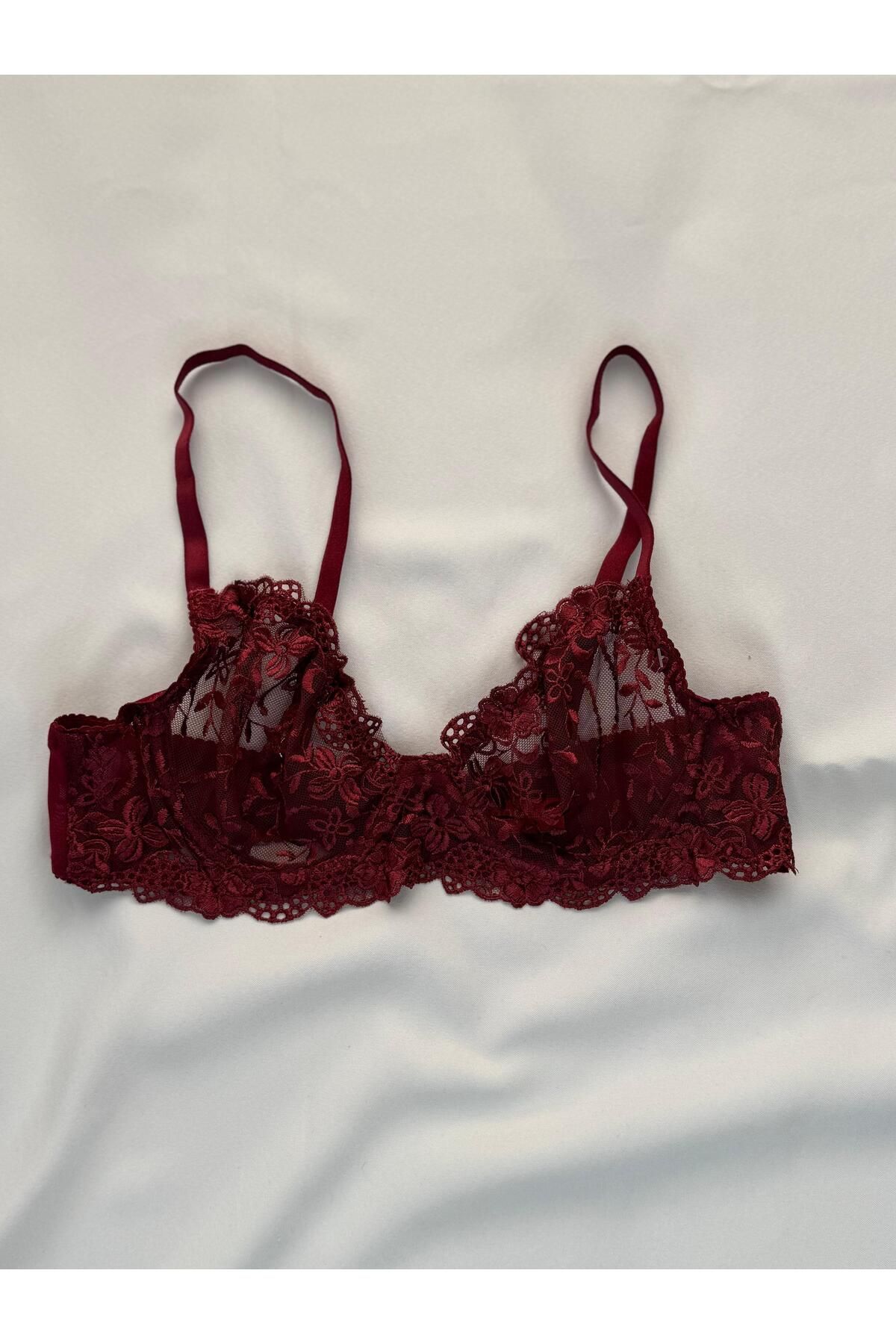 Rouge Nuit Bordo Dantelli Nakış İşlemeli Brode Takım