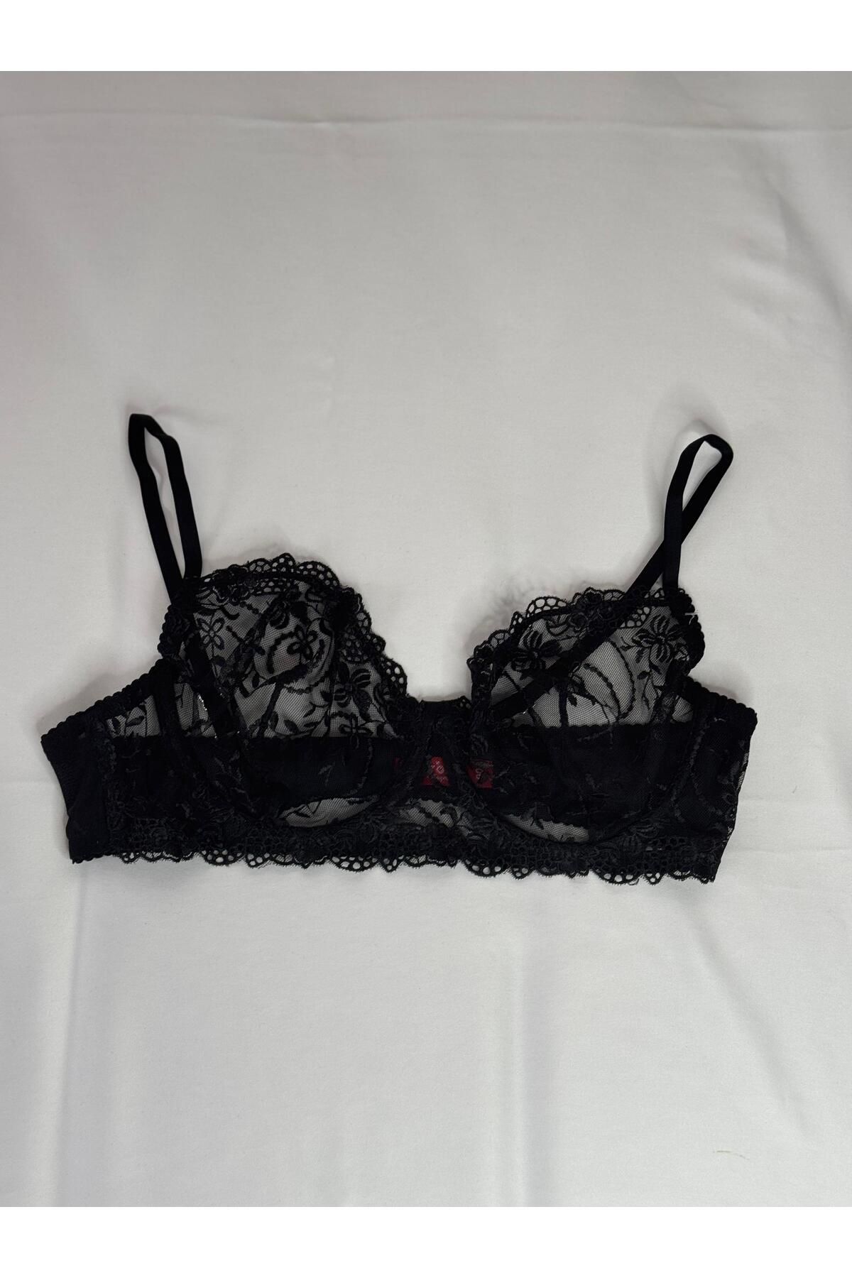 privée siyah balenli dantelli tül bralet takımı