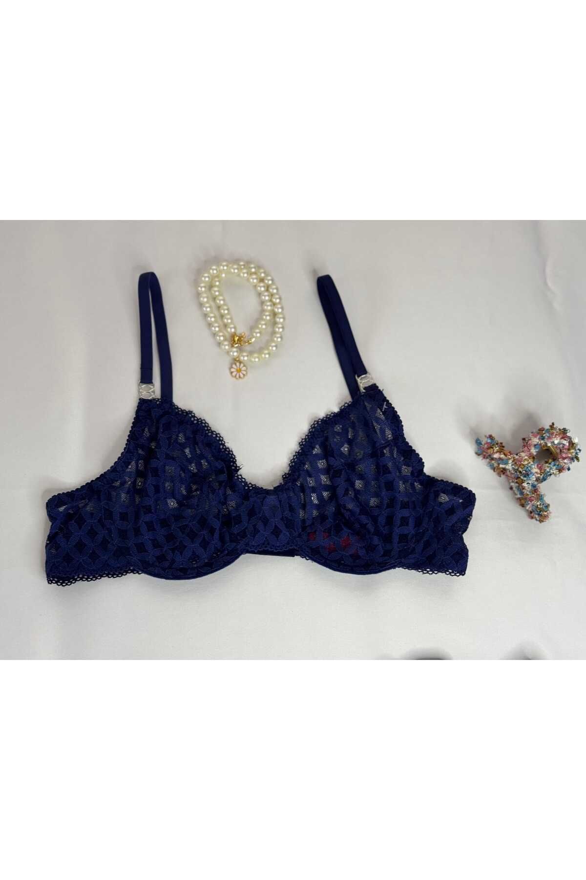 privée lacivert balenli dantelli tül bralet takımı